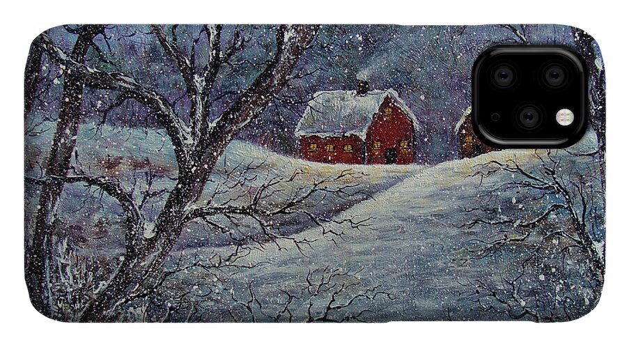Landscape iPhone 11 Case featuring the painting Snowy Day by Natalie Holland