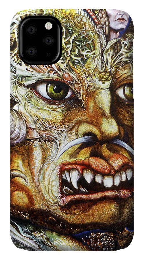 Surrealism Fantastic+realism Mythology Myth Beast Religion iPhone 11 Case featuring the painting The Beast Of Babylon II by Otto Rapp