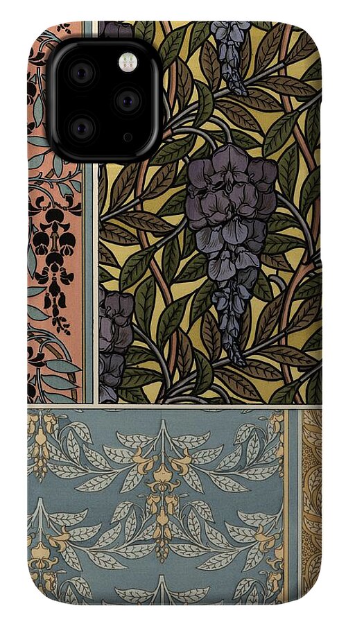 Glycine in art nouveau patterns for stained glass, fabric and wallpaper.  Lithograph by . iPhone 11 Pro Case by Album - Fine Art America