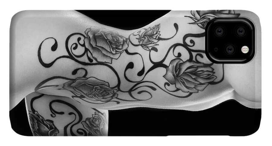 3682BW Black Rose Tattoo Side View with Full Breasts iPhone 11 Pro Max Case  by Chris Maher - Pixels