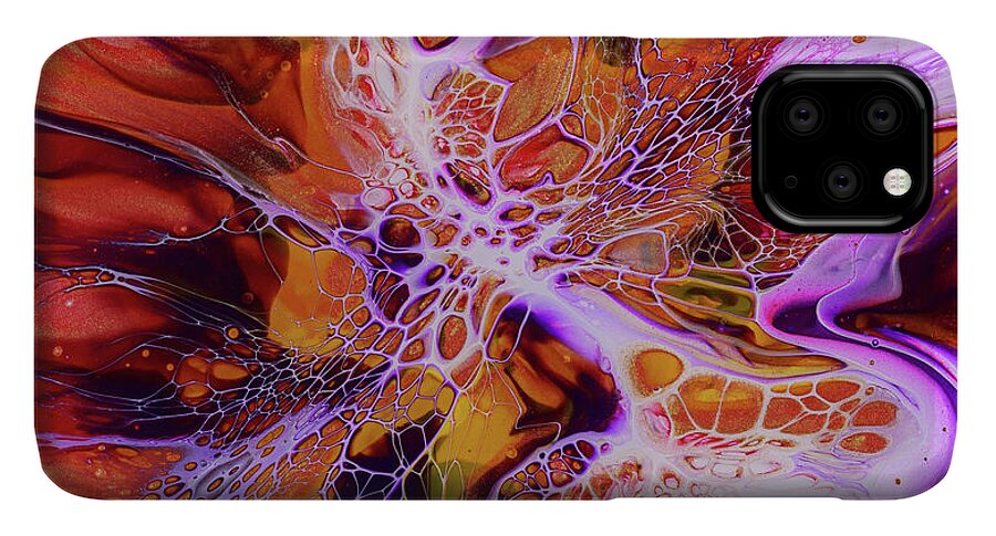 Orange and purple original acrylic pour painting by David Ilzhoefer
