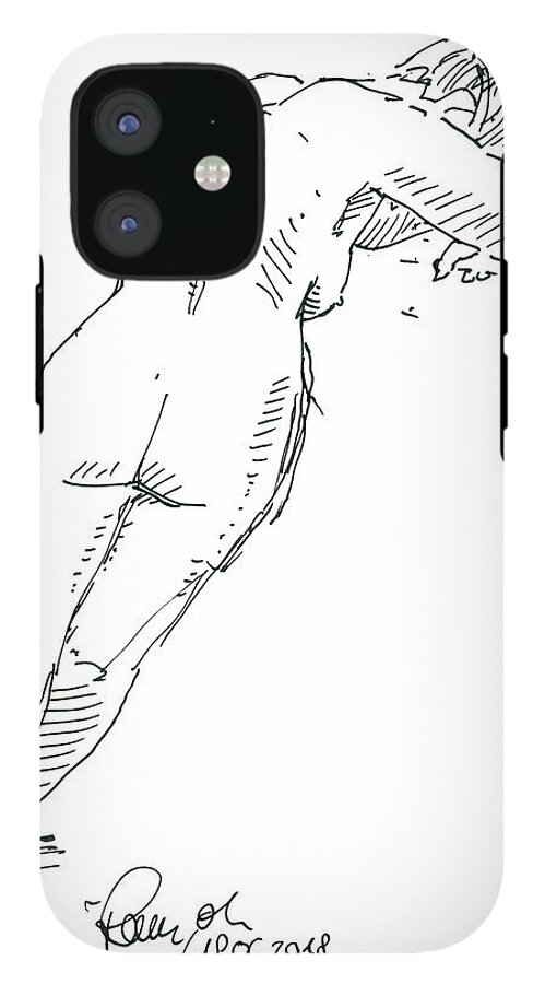Female Figure Drawing Sitting Pose Fountain Pen Ink #1 iPhone 12 Mini Case  by Frank Ramspott - Pixels