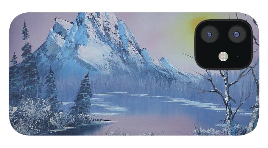 Mountains iPhone 12 Case featuring the painting Blue Winter's Sunglow by Bob Williams