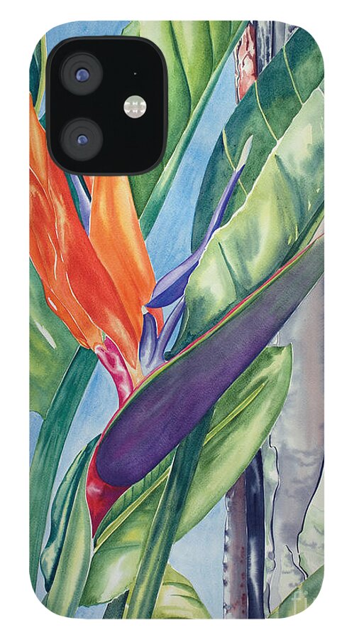 Bird Of Paradise iPhone 12 Case featuring the painting Beauty and the Beast by Kandyce Waltensperger