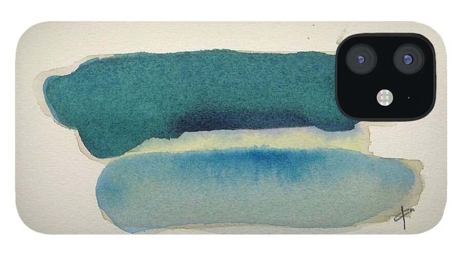 Abstract iPhone 12 Case featuring the painting Blue Rain by Vesna Antic