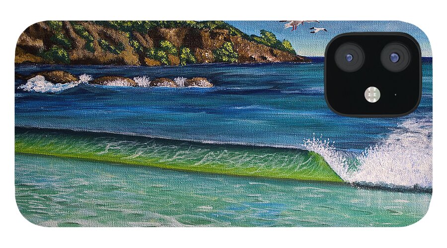 Grand Anse Beach iPhone 12 Case featuring the painting Crashing Wave by Laura Forde