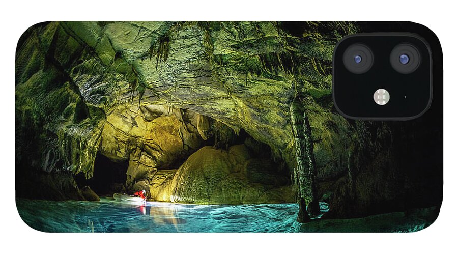 Extreme Terrain iPhone 12 Case featuring the photograph Deep Underground Cave Exploration #1 by Matjaz Slanic