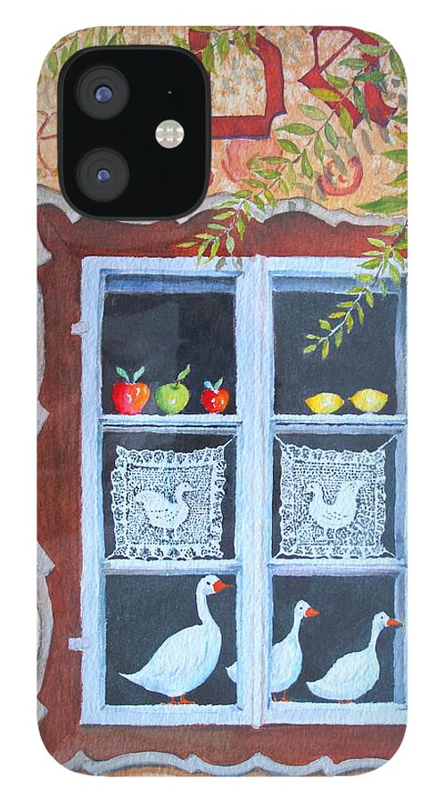 Austria iPhone 12 Case featuring the painting Halstatt Window by Mary Ellen Mueller Legault