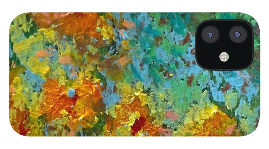 Abstract iPhone 12 Case featuring the mixed media Leis Adrift #1 by Sherry Killam