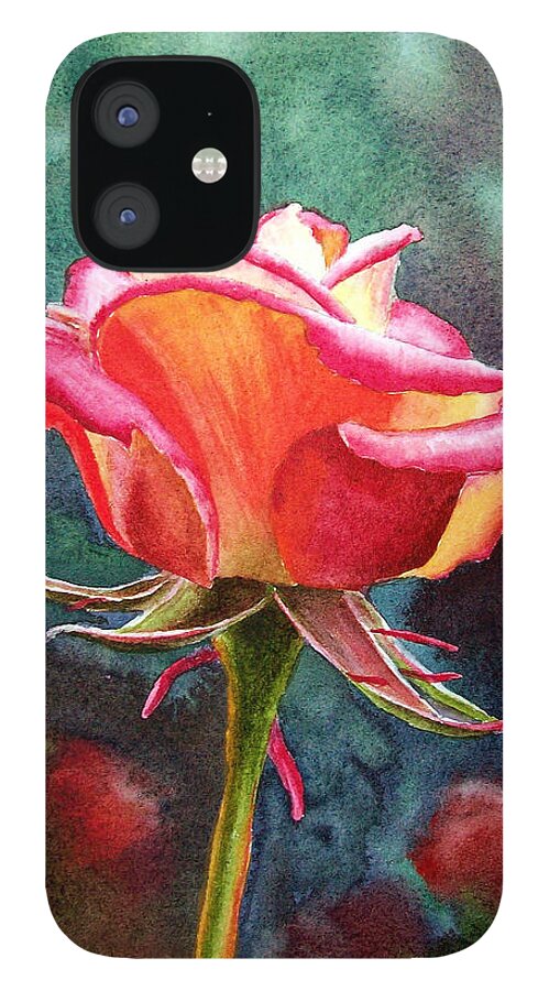 Rose iPhone 12 Case featuring the painting Morning Rose #1 by Irina Sztukowski
