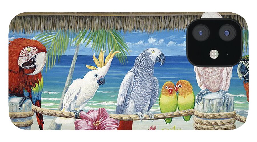 Art iPhone 12 Case featuring the painting Parrots in Paradise by Danielle Perry