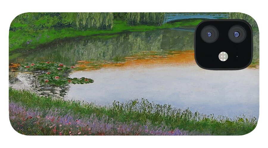 Pond iPhone 12 Case featuring the painting Peaceful Pond by J Loren Reedy