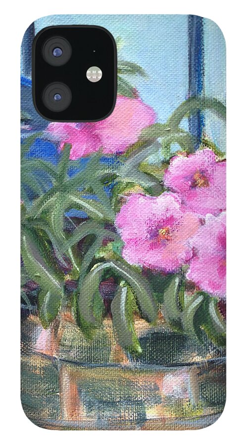 Flowers iPhone 12 Case featuring the painting Petunias at Art Space #1 by Melanie Lewis
