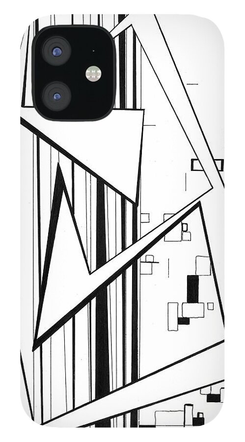 Black Lines iPhone 12 Case featuring the painting Untitled #16 by Teddy Campagna
