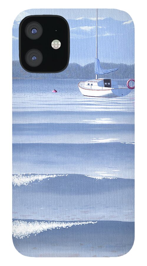 Sailboat iPhone 12 Case featuring the painting From the beach by Gary Giacomelli