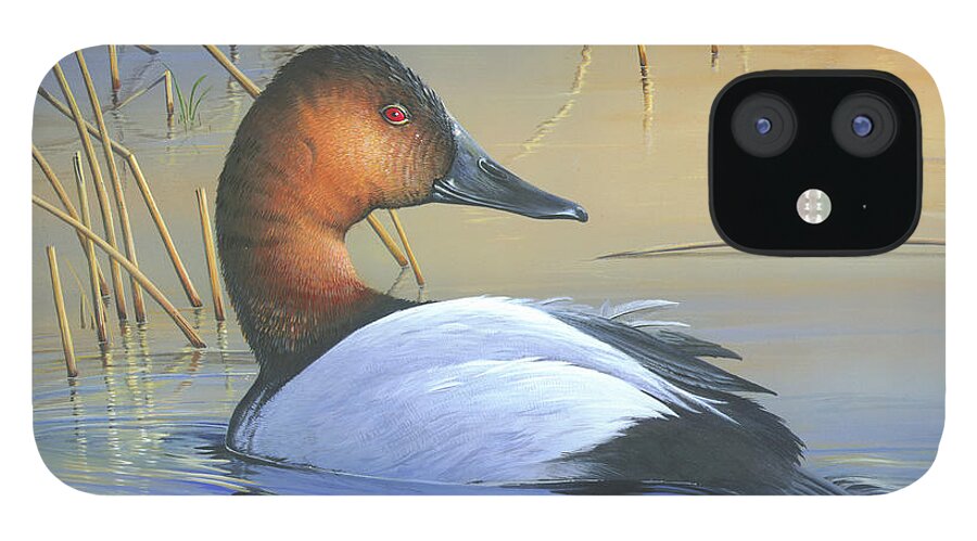 Canvasback iPhone 12 Case featuring the painting Golden Reflections by Mike Brown