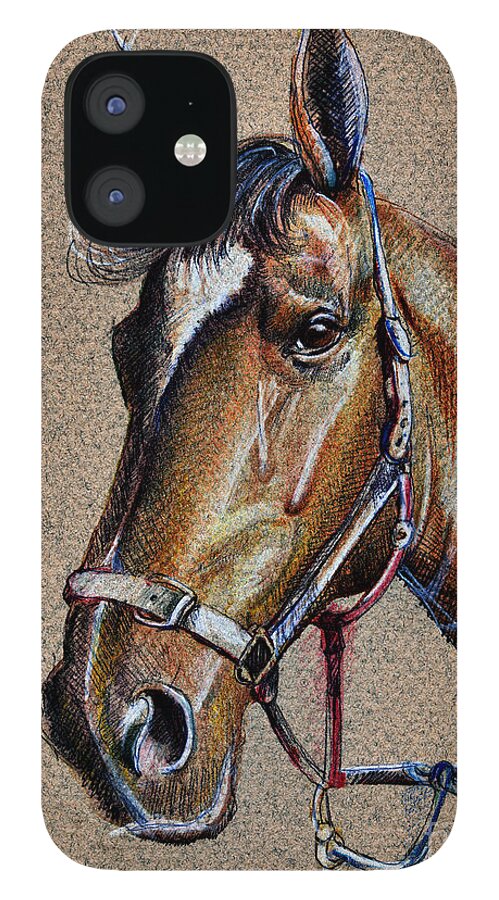 Horse iPhone 12 Case featuring the drawing Horse Face - drawing #2 by Daliana Pacuraru