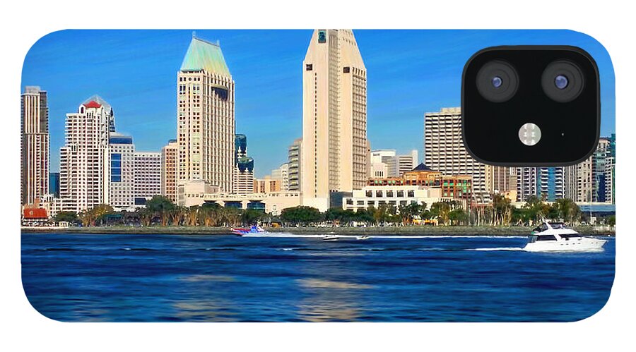 2014 San Diego Skyline iPhone 12 Case featuring the mixed media 2014 San Diego Skyline by Glenn McNary