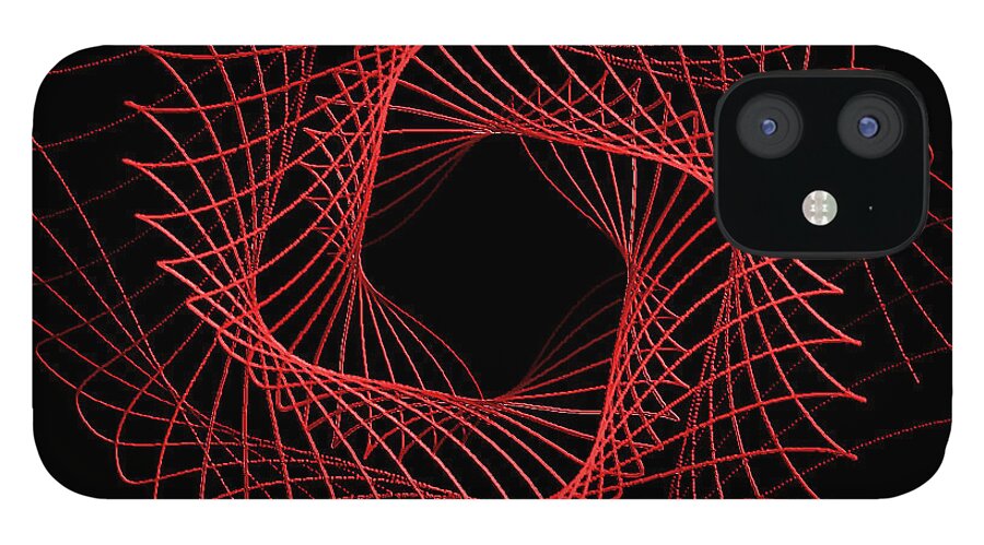 Spirograph iPhone 12 Case featuring the digital art 3D Spirograph Red by Stan Reckard