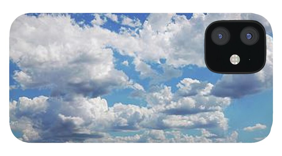Panoramic iPhone 12 Case featuring the digital art Blue Sky With Cumulus Clouds, Artwork #6 by Leonello Calvetti