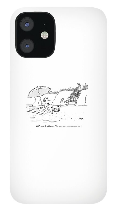 A Dad Seated Beneath An Umbrella At The Beach iPhone 12 Case