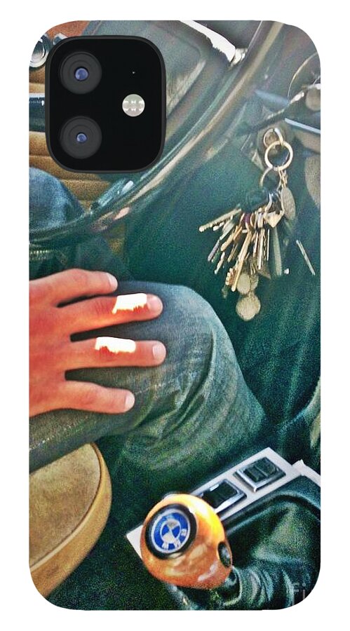 Bmw iPhone 12 Case featuring the mixed media A Man and his BMW by Lauren Serene