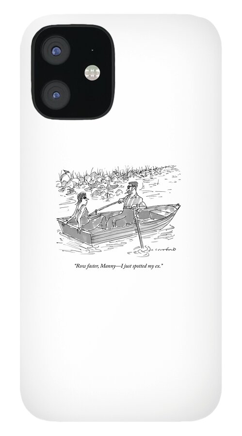 A Man And Woman On A Row Boat Pass By A Man iPhone 12 Case