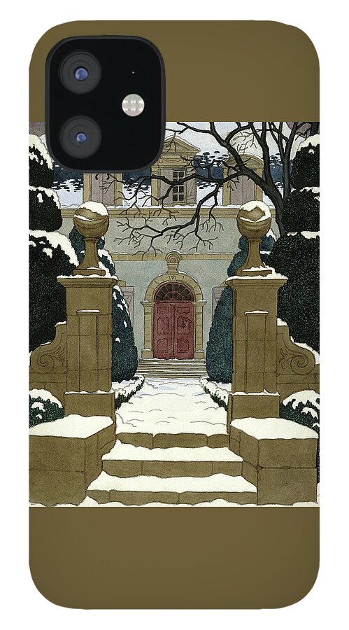A Snow Covered Pathway Leading To A Mansion iPhone 12 Case
