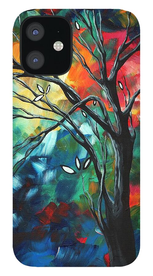 Abstract iPhone 12 Case featuring the painting Abstract Art Original Colorful Painting SPRING BLOSSOMS by MADART by Megan Aroon