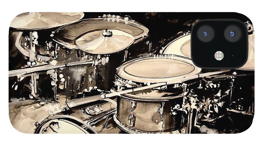 Drums iPhone 12 Case featuring the painting Abstract Drum Set by J Vincent Scarpace