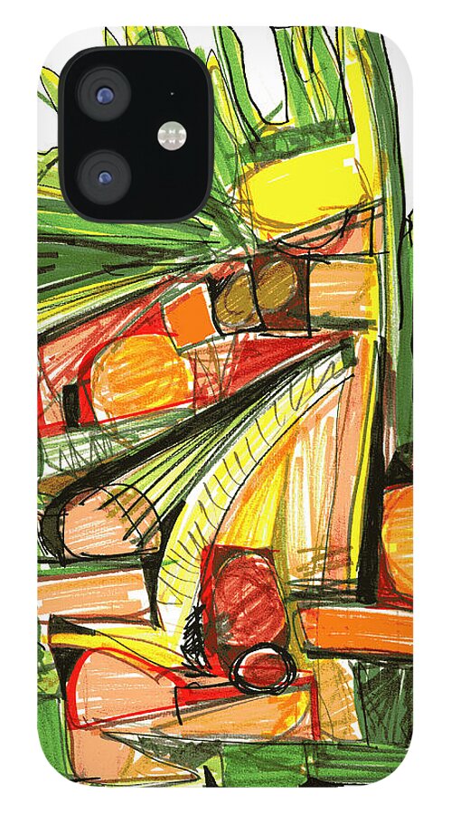 Abstract iPhone 12 Case featuring the drawing Abstract Pen Drawing Sixty-Two by Lynne Taetzsch