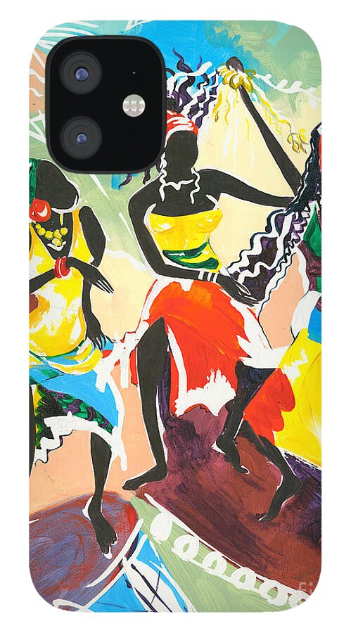 Paintings iPhone 12 Case featuring the painting African Dancers No. 4 by Elisabeta Hermann