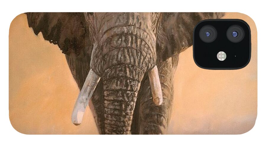 Elephant iPhone 12 Case featuring the painting African Elephants by David Stribbling