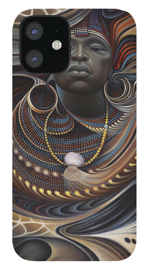 African iPhone 12 Case featuring the painting African Spirits I by Ricardo Chavez-Mendez