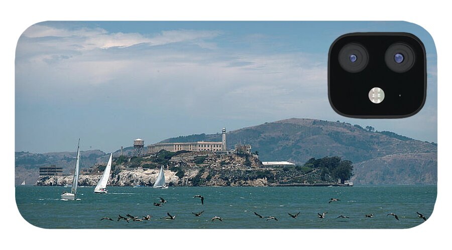 Alcatraz Island iPhone 12 Case featuring the photograph Alcatraz with Pelicans by Wesley Elsberry