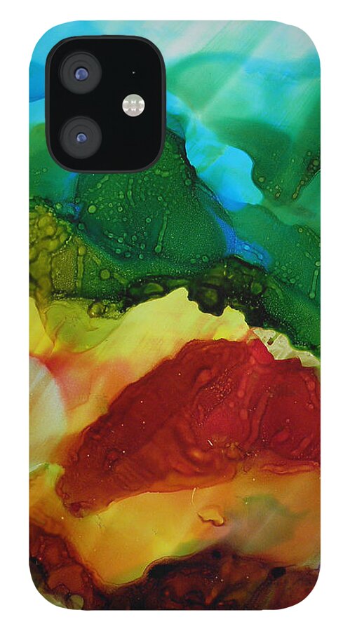 Abstract Landscape iPhone 12 Case featuring the painting Alcohol Ink Landscape # 157 by Sandra Fox