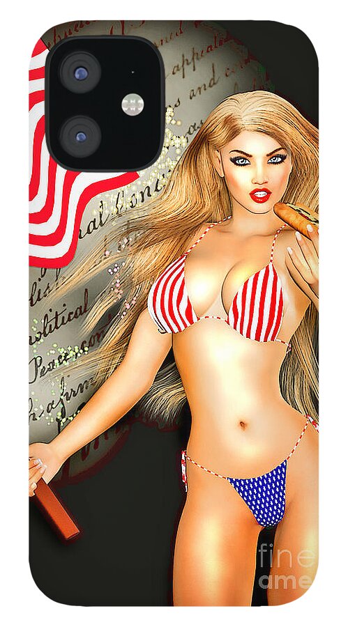 July 4 iPhone 12 Case featuring the digital art All American Girl - Independence Day by Alicia Hollinger