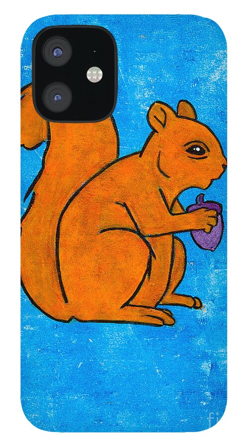  iPhone 12 Case featuring the painting Andy's squirrel orange by Stefanie Forck