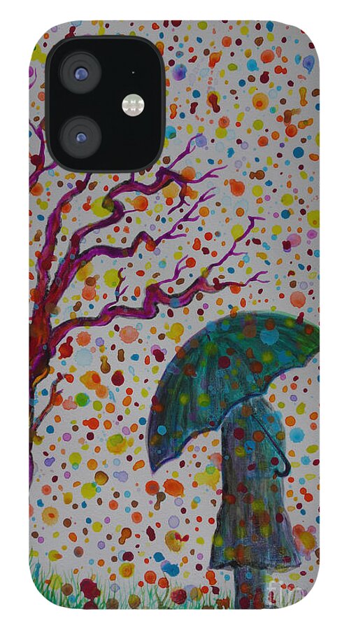 April Showers iPhone 12 Case featuring the painting April Showers by Jacqueline Athmann