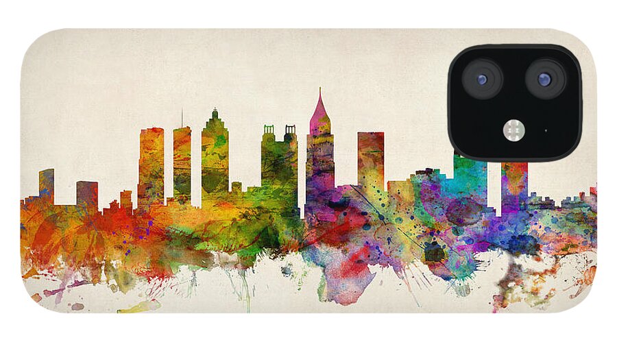Watercolour iPhone 12 Case featuring the digital art Atlanta Georgia Skyline by Michael Tompsett