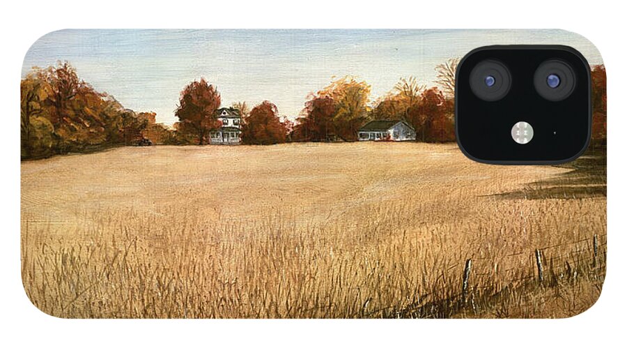 Maryland iPhone 12 Case featuring the painting Autumn Field Southern Maryland by G Linsenmayer