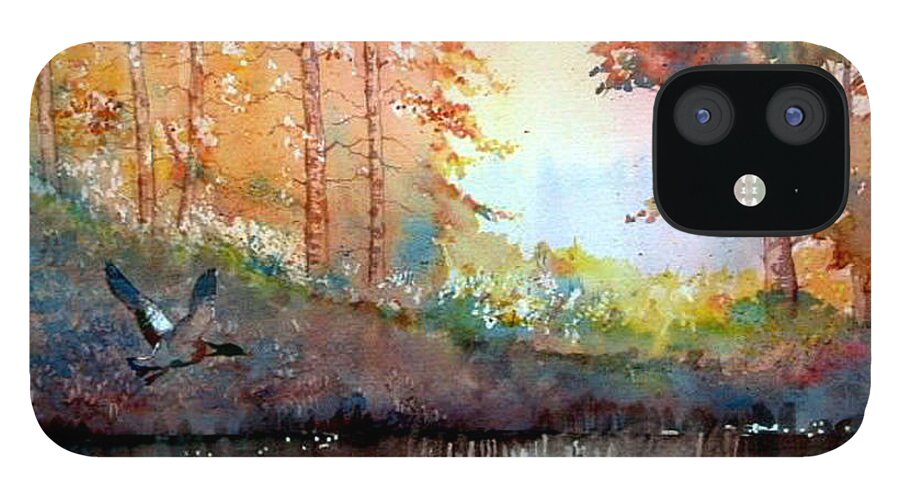 Glenn Marshall Artist iPhone 12 Case featuring the painting Autumn Reflections by Glenn Marshall