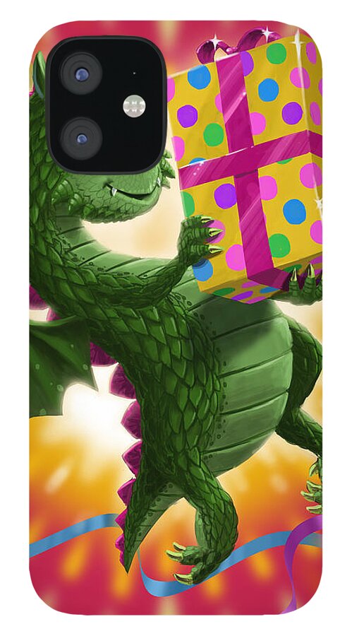 Dragon iPhone 12 Case featuring the digital art Baby Birthday Dragon with present by Martin Davey
