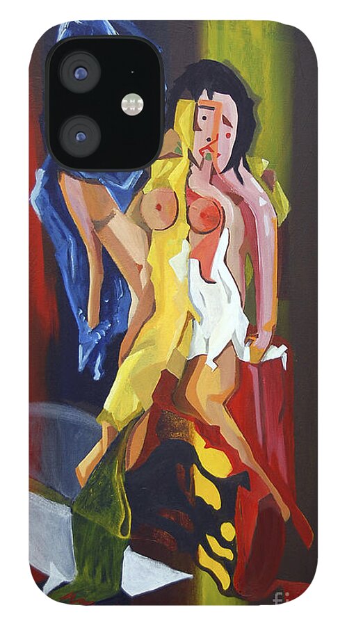 Young Lovers iPhone 12 Case featuring the painting Jeunes Amoureux Se Baignant by James Lavott