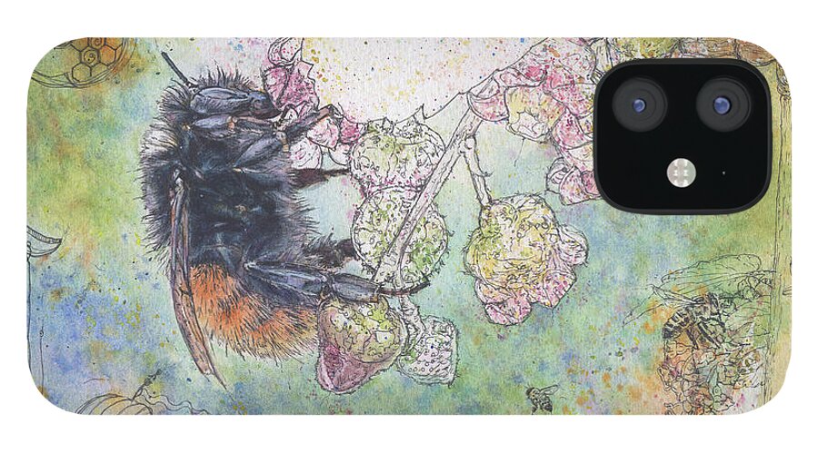 Bees iPhone 12 Case featuring the painting Bee on Currant Blossom. by Petra Rau