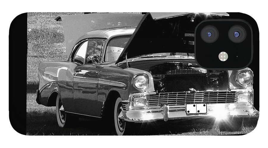 Chevy iPhone 12 Case featuring the photograph Bel Air 1950s blk-wht - Featured in the OOF and Everything Manufactured Groups  by Ericamaxine Price