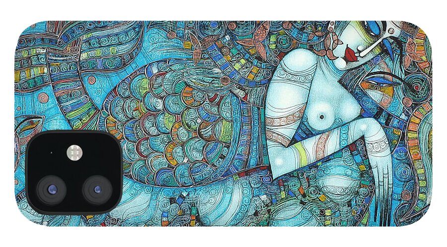 Blue iPhone 12 Case featuring the painting Beyond The Oceans... #1 by Albena Vatcheva