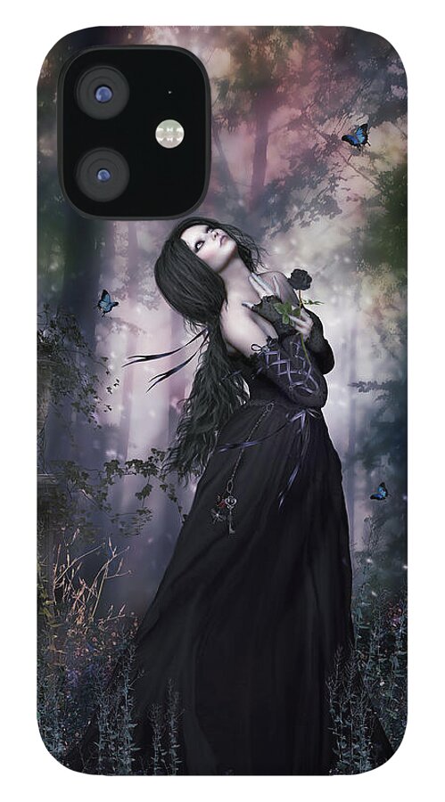 Plant iPhone 12 Case featuring the digital art Black Rose Gothic by Shanina Conway