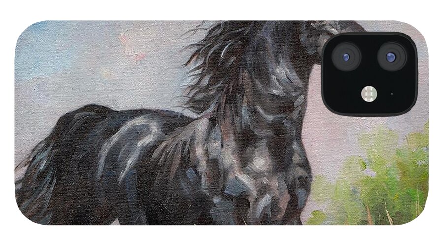 Horse iPhone 12 Case featuring the painting Black Stallion by David Stribbling