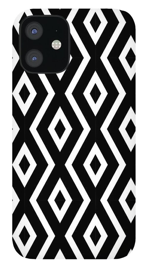 Black And White iPhone 12 Case featuring the mixed media Black and White Pattern by Christina Rollo